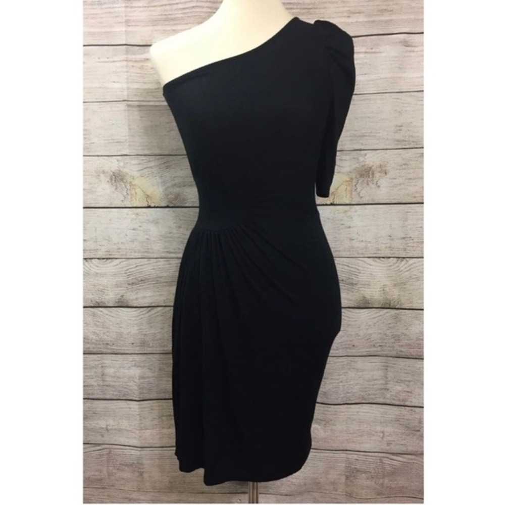 Type Z One Shoulder Black Cocktail Dress Small Asymmetric Bodycon Wedding Guest